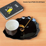 CERAMIC CUP AND PLATTER WITH GOLDEN  SPOON SET -MOECCSP001