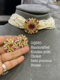 KALAVATHI, HAND CRAFTED KUNDAN POLKI CHOKER  SET WITH SEMI PRECIOUS STONES-MOECS001