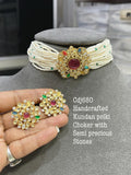 KALAVATHI, HAND CRAFTED KUNDAN POLKI CHOKER  SET WITH SEMI PRECIOUS STONES-MOECS001