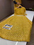 Yellow Silk crop top with silk skirt with beautiful heavy embroidery work and  foil work Lehanga-RGLY001