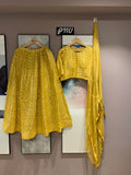 Yellow Silk crop top with silk skirt with beautiful heavy embroidery work and  foil work Lehanga-RGLY001