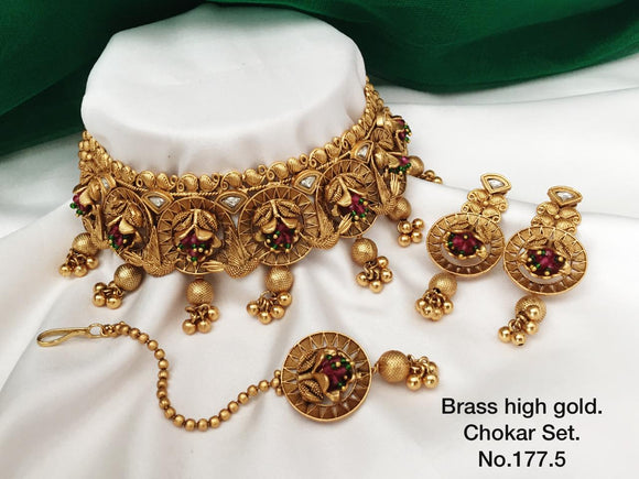 SOHAA, BRASS HIGH GOLD FINISH NECKLACE SET WITH MAANGTIKKA FOR WOMEN-MOMHGNS001S