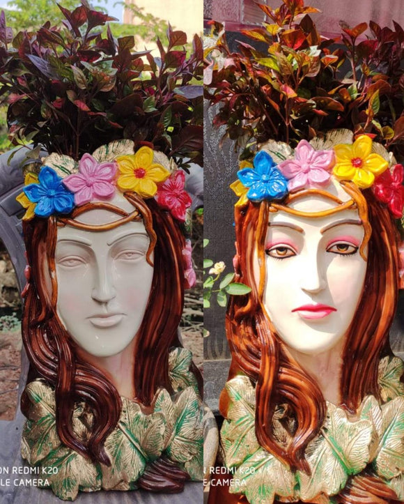 Set of 2, Roman Lady With Flower Veil  Face Planters for Garden Decor-PPAD001CV
