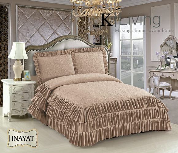 INAYAT, PREMIUM RANGE OF BEAUTIFUL QUILTED KING SIZE BED COVERS WITH FRILLS  ON ALL SIDES-PPAD8001GB