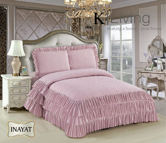 INAYAT, PREMIUM RANGE OF BEAUTIFUL QUILTED KING SIZE BED COVERS WITH FRILLS  ON ALL SIDES-PPAD8001PK