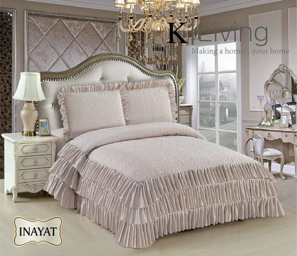 INAYAT, PREMIUM RANGE OF BEAUTIFUL QUILTED KING SIZE BED COVERS WITH FRILLS  ON ALL SIDES-PPAD8001CB