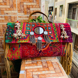 LIVA , HANDCRAFTED VINTAGE PATCHWORK AND ORGINAL LEATHER  HANDBAG FOR WOMEN -JCPWVB001L
