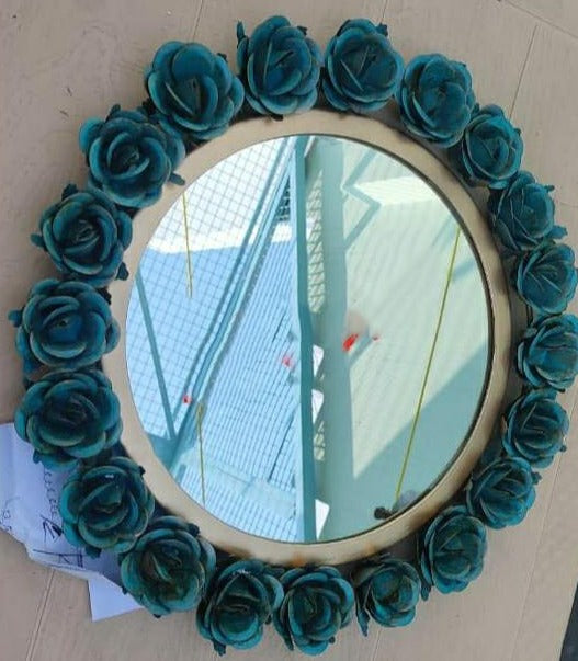 BLUE  ROSES  WALL DECOR WITH MIRROR -PANIWD001BR