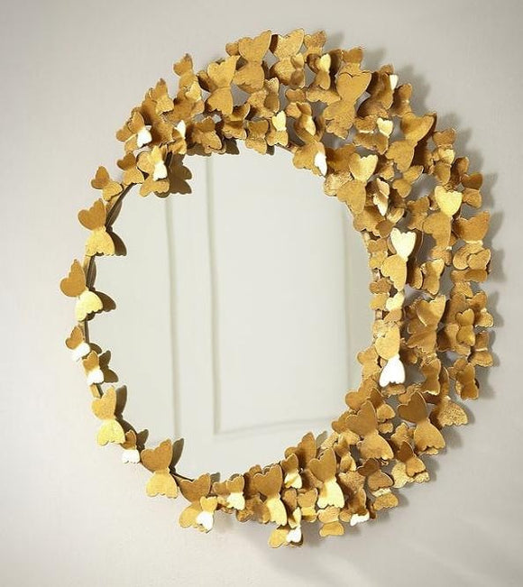 GOLDEN DANCING BUTTERFLY WALL DECOR WITH MIRROR -PANIWD001