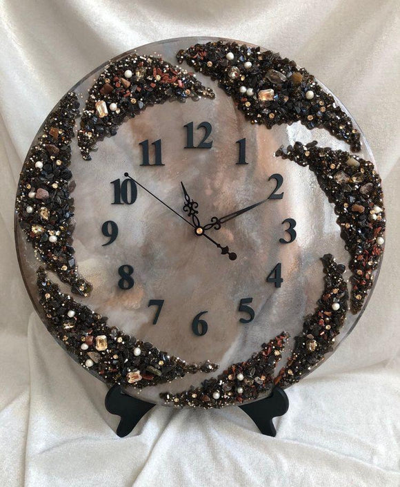 MOTHER OF PEARL , CRYSTAL STUDDED RESIN WALL CLOCK -GANNMPC001C