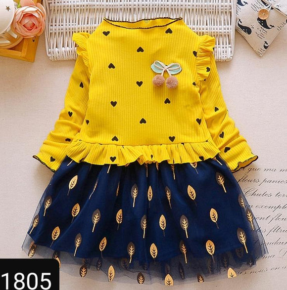 YELLOW CUTE FROCK  DRESS FOR LITTLE GIRLS-SKDPD001Y