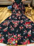 Imported Rich Flow Satin Fabric digital printed Gown with beautiful 1 sided tassels-GANNBS001