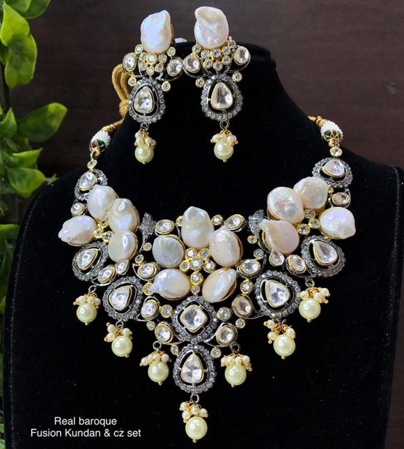 REAL BAROQUE FUSION KUNDAN AND CZ NECKLACE SET FOR WOMEN -MOEBNS001
