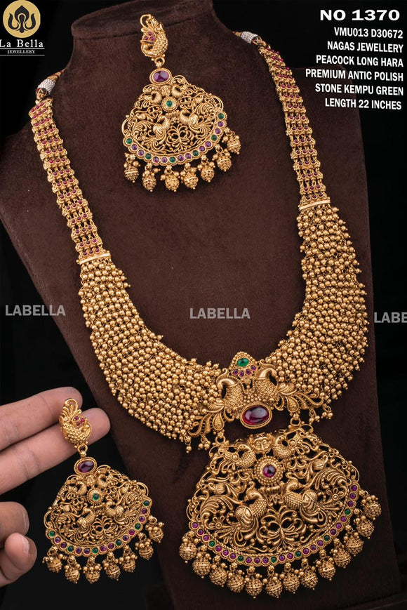 PEACOCK HARA,PREMIUM ANTIQUE MATTE GOLD FINISH LONG NECKLACE FOR WOMEN-SAYDNS001P