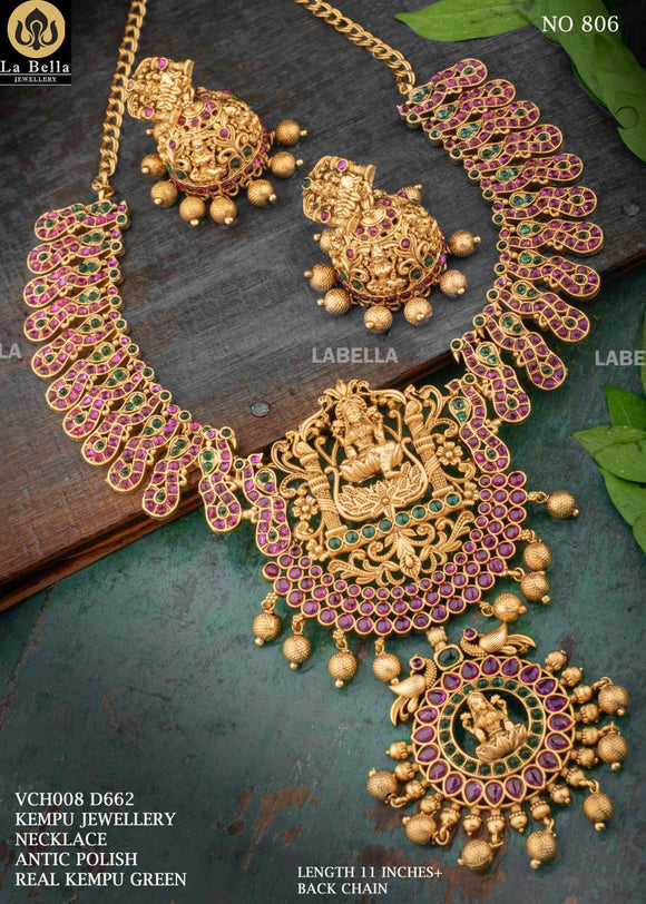LAKSHMI REAL KEMP HEAVY BRIDAL NECKLACE SET FOR WOMEN -SAYDHNS001
