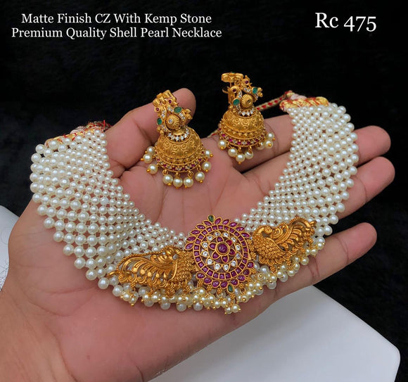 PEARL MOHINI, MATTE FINISH CZ WITH KEMP STONES PREMIUM QUALITY CZ BEADS NECKLACE FOR WOMEN-SAYDKNS001P