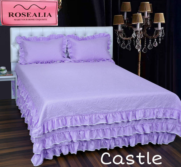 CASTLE, PREMIUM BED COVERBC001 WITH THREE LAYERED SKIRT FRILLS AND PILLOW COVERS-GIRIBC001