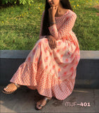 Beautiful Short Cotton printed Frill Pattern Gown with Hand Work on Yoke-RESHKW001
