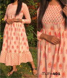 Beautiful Short Cotton printed Frill Pattern Gown with Hand Work on Yoke-RESHKW001