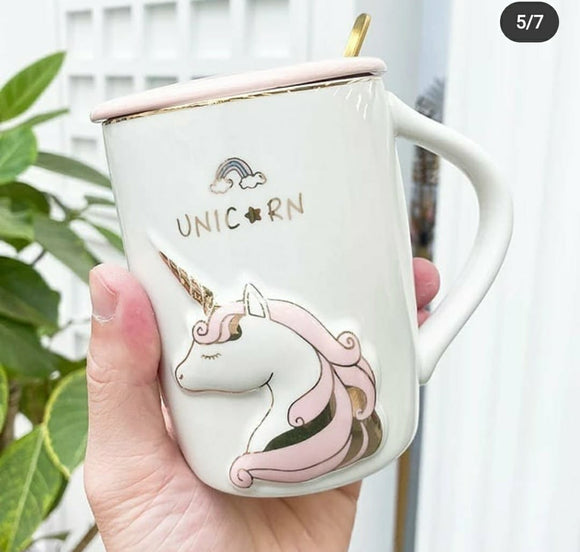 UNICORN MUGS WITH LID AND GOLDEN SPOON-GANNUUM001