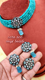 CORO,ONYX  BEAD CHOKER NECKLACE SET WITH RING FOR WOMEN -CORO001C
