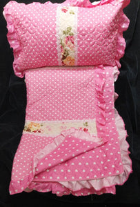 ROSE  COLOR EXCLUSIVE REVERSABLE QUILTED FRILLED BEDCOVER WITH PILLOW CASES-PREETBC001R