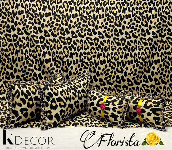 Animal Print Florista Bedsheet Set with 4 Pc Pillow and Cushion  Set-PRACHIBS001A