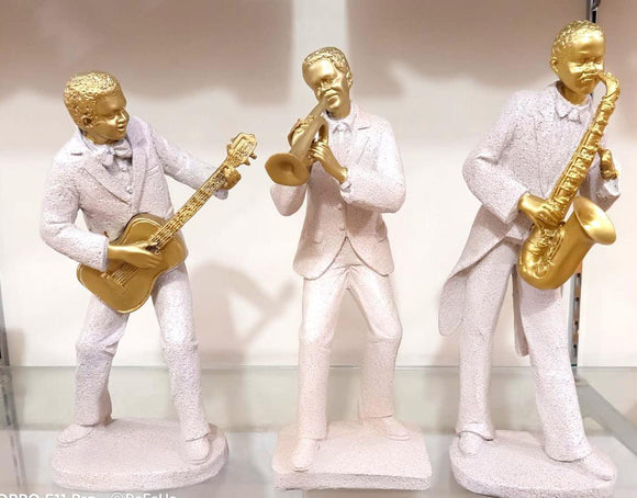 SET OF 3 , WHITE AND GOLD ROCK BAND STATUES FOR HOME DECOR-SKDRB001