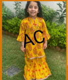 YELLOW CUTE COTTON KURTI SHARARA FOR GIRLS-PANKKS001Y