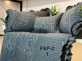 FERNS & PETALS,EMBROIDERED QUILTED BED COVER WITH PILLOW CASES AND A BREAKFAST PILLOW-SARABS001G