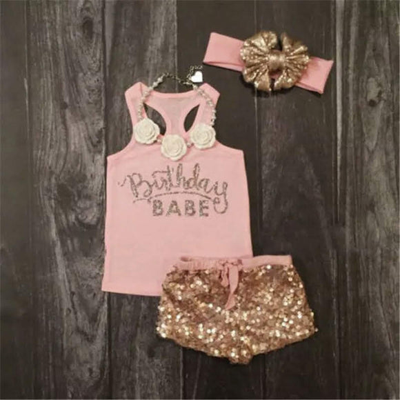 Pink Cute Birthday babe set for baby girls including headband -PANKBGS001