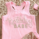 Pink Cute Birthday babe set for baby girls including headband -PANKBGS001
