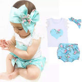 Blue  Cute Shorts Floral set for Baby Girls including headband -PANKBGS001B