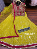YELLOW AND PINK SILK EMBROIDERED CROP TOP WITH GEORGETTE LEHANGA FOR WOMEN-MOEGL001YP