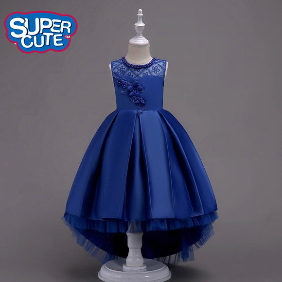 BLUE COLOR SUPER CUTE PARTY WEAR SATIN FROCK FOR GIRLS-PANKSC001B