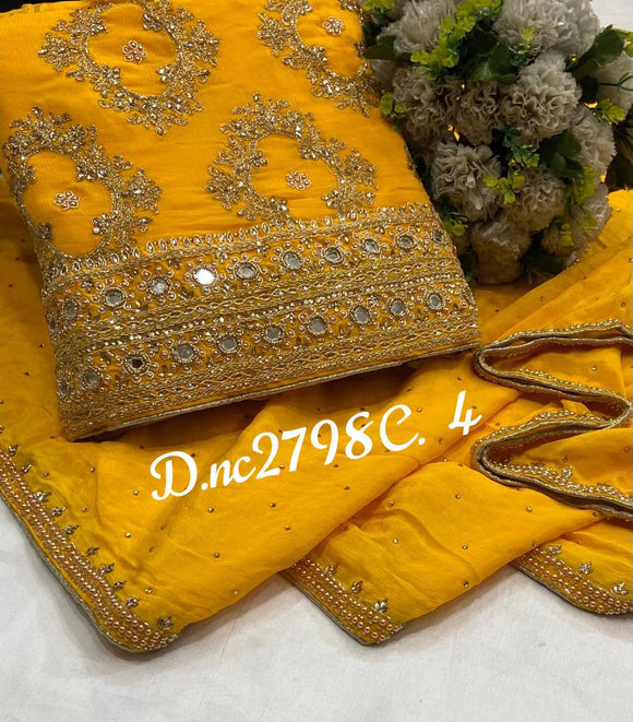 EID COLLECTION PURE CHINNON EMBROIDERED SALWAR SUIT MATERIAL FOR WOMEN-OBSSM001