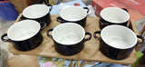 BLACK BEAUTY,SET OF 6 SOUP BOWLS WITH SPOONS AND WOODEN TRAY - SKDSBS001