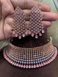 MANSI, ROSE GOLD FINISH HEAVY STONES CHOKER NECKLACE SET FOR WOMEN-NJC001NS