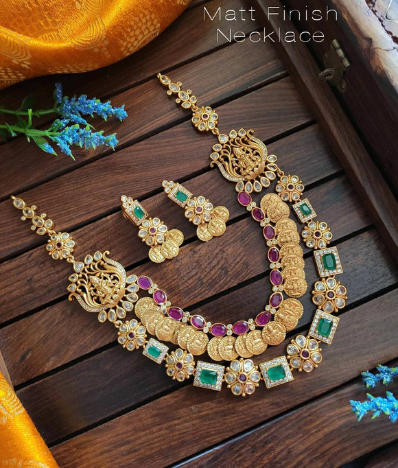 MYNA, TRADITIONAL MATTE GOLD FINISH TEMPLE NECKLACE SET FOR WOMEN-ARTNS001T