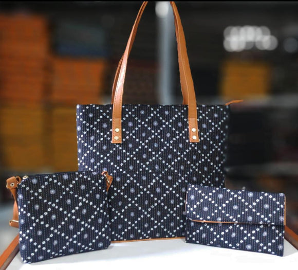 DEEP BLUE NAOMI, 3 PCS COMBO IKAT BAGS FOR WOMEN-JCIBC001DB