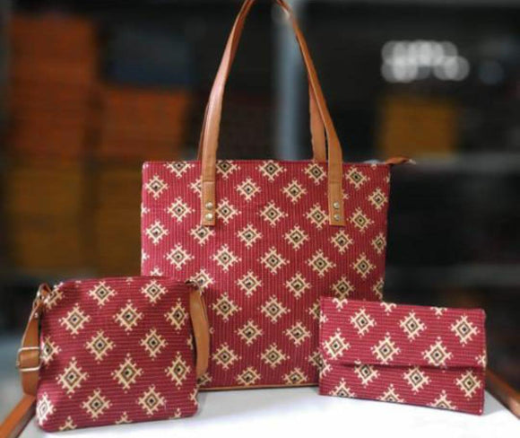 MAROON NAOMI, 3 PCS COMBO IKAT BAGS FOR WOMEN-JCIBC001M
