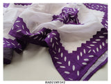 WHITE & VIOLET COLOR  HAND APPLIQUE COTTON DUPPATTA FOR WOMEN-KIADW001V