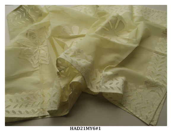 PASTEL YELLOW  COLOR  HAND APPLIQUE COTTON DUPPATTA FOR WOMEN-KIADW001PY