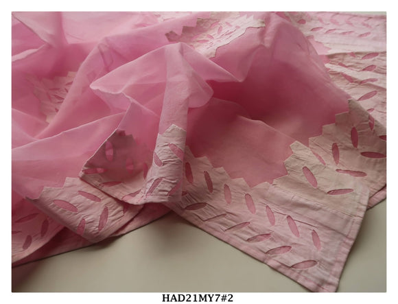 PINK  COLOR  HAND APPLIQUE COTTON DUPPATTA FOR WOMEN-KIADW001PK