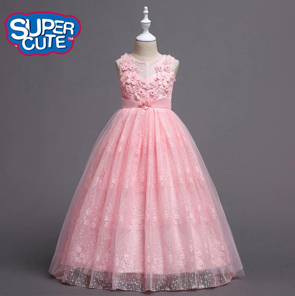 PINK DIANA, FLORAL EMBELLISHED SLEEVELESS PARTY WEAR FROCK FOR GIRLS-PANKGD001P