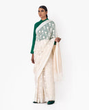 WHITE AUTHENTIC CHANDERI SILK SAREE WITH SILVER ZARI BORDERS  FOR WOMEN-SACSS001WS