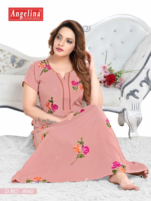 ANGELINA, ONION PINK COLOR   ELEGANT RAYON NIGHTY FOR WOMEN -STYLENW001OP