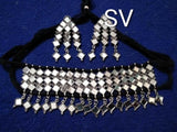 MRINALINI , SILVER FINISH METAL MIRROR CHOKER SET FOR WOMEN -MOENS001M