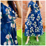 Premium chiffon floral printed frocks with bell sleeves, lining inside and belt for proper fitting-GANNK001