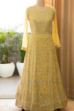 Yellow Celebrity Style Georgette Anarkali Wedding Gown with  Chinnon Duppatta for Women-OBWGQ001Y